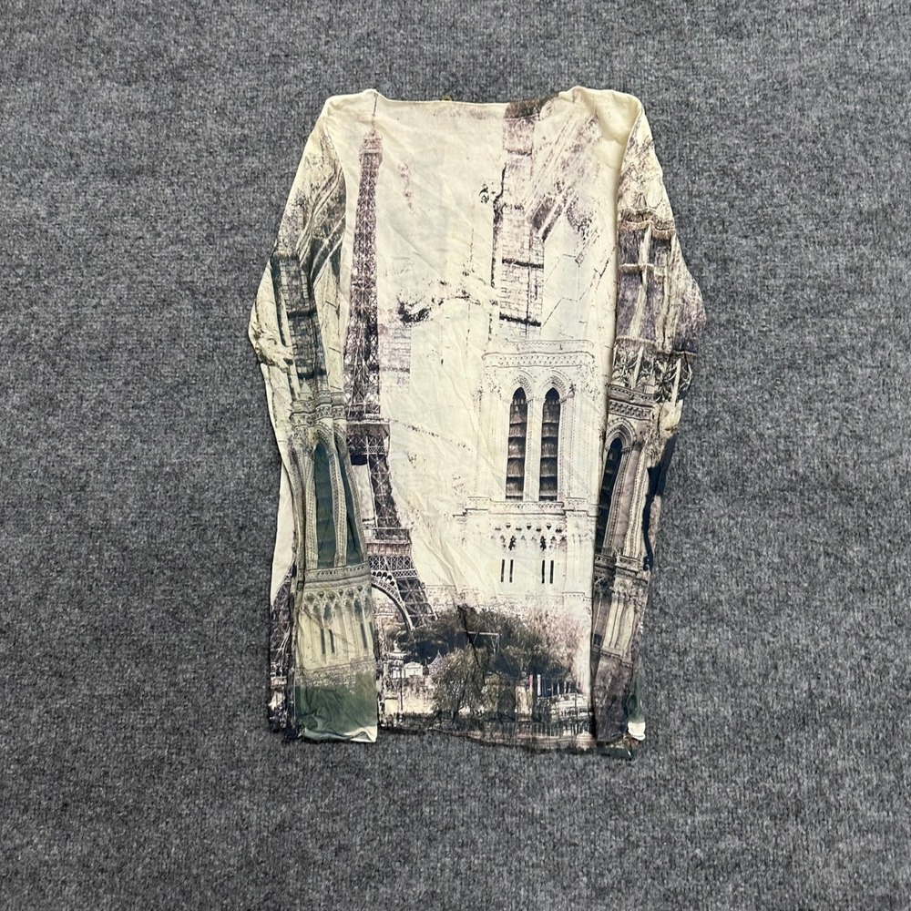 AMB Top Womens One Size Cream Paris Eiffel Tower Graphic Long Sleeve Stretch
